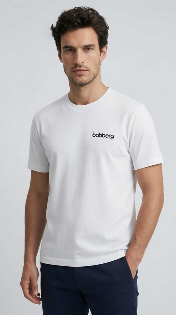 Babberg Erkek Beyaz Bisiklet Yaka Kısa Kollu Tişört