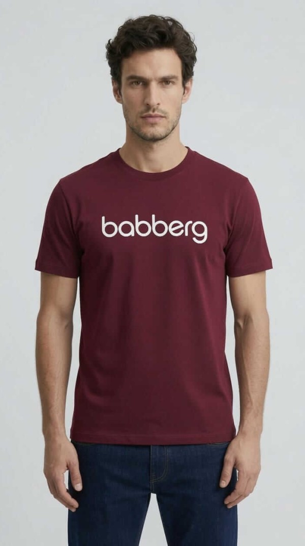 Babberg Erkek Bordo Bisiklet Yaka Kısa Kollu Logolu Tişört