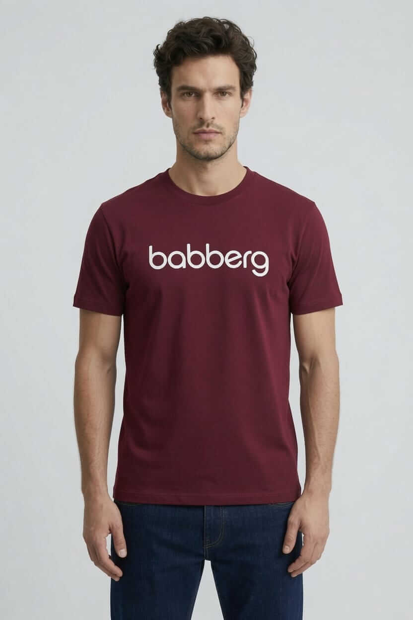 Babberg Erkek Bordo Bisiklet Yaka Kısa Kollu Logolu Tişört