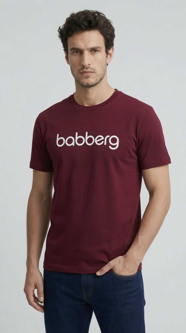 Babberg Erkek Bordo Bisiklet Yaka Kısa Kollu Logolu Tişört
