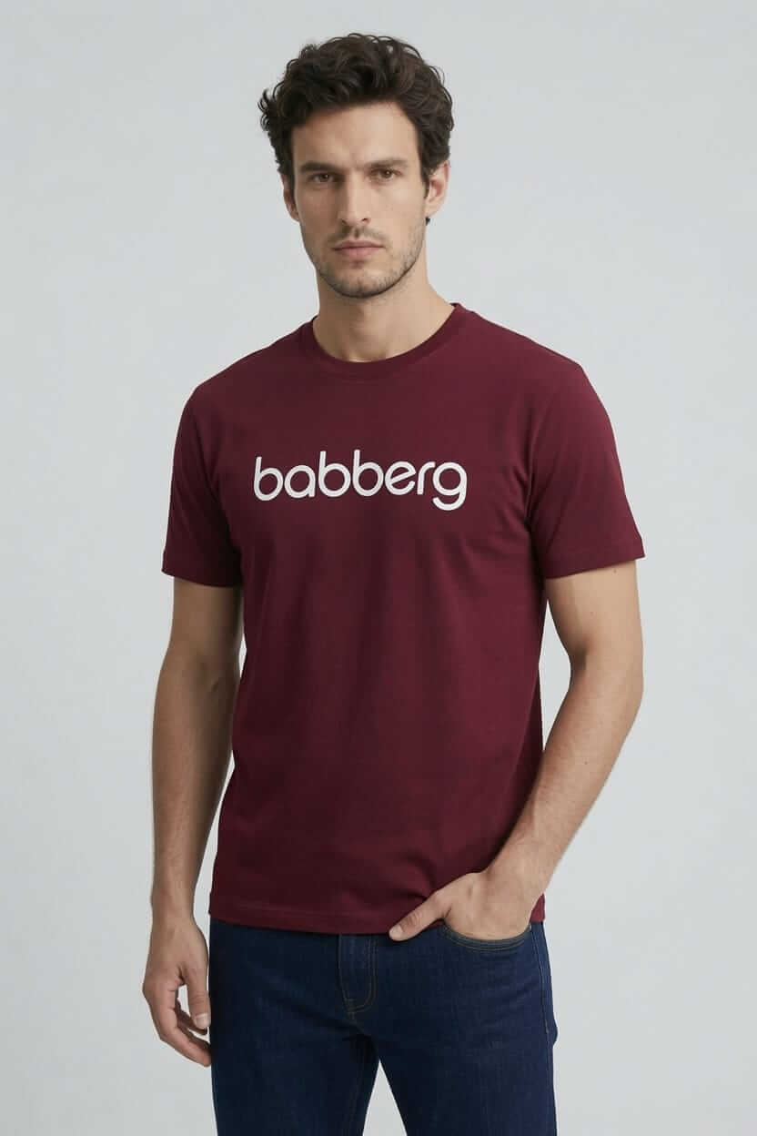 Babberg Erkek Bordo Bisiklet Yaka Kısa Kollu Logolu Tişört