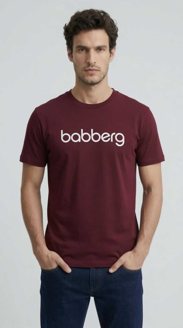 Babberg Erkek Bordo Bisiklet Yaka Kısa Kollu Logolu Tişört