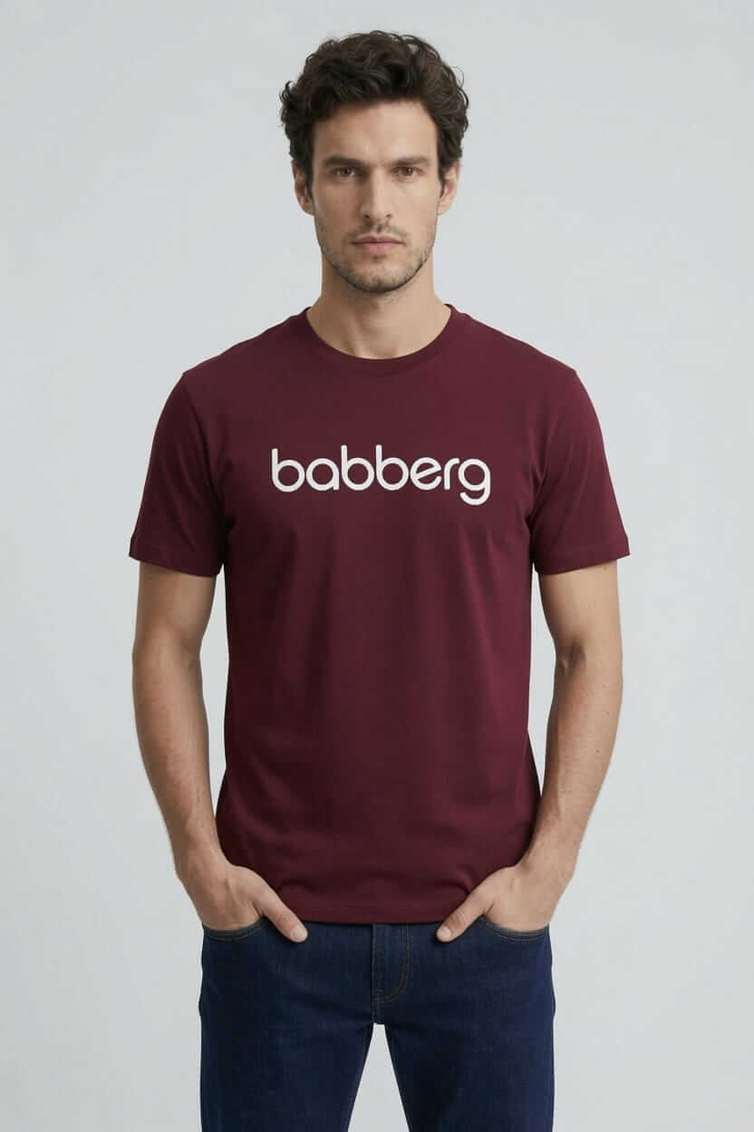 Babberg Erkek Bordo Bisiklet Yaka Kısa Kollu Logolu Tişört