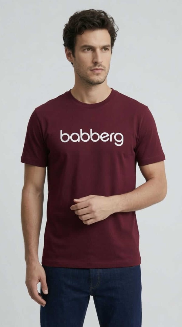 Babberg Erkek Bordo Bisiklet Yaka Kısa Kollu Logolu Tişört