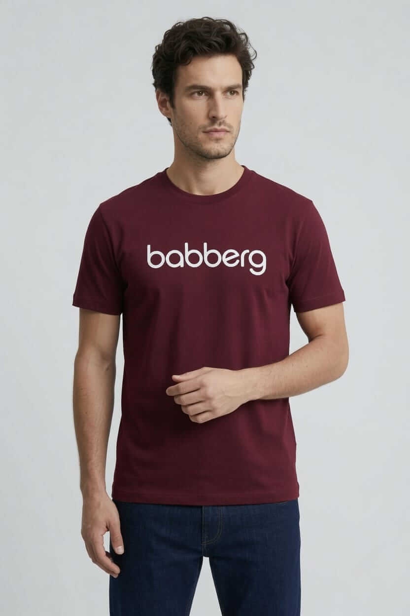 Babberg Erkek Bordo Bisiklet Yaka Kısa Kollu Logolu Tişört