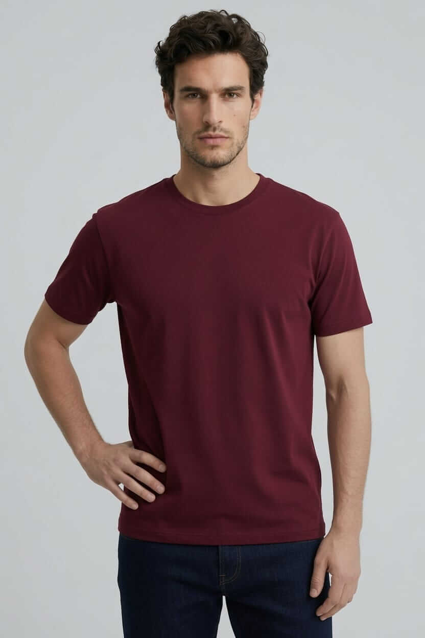 Babberg Erkek Bordo Basic Bisiklet Yaka Kısa Kollu Tişört