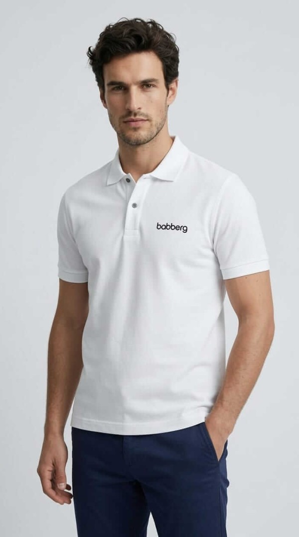 Babberg Erkek Beyaz Polo Yaka Kısa Kollu Tişört