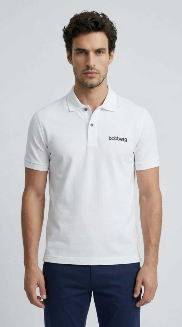 Babberg Erkek Beyaz Polo Yaka Kısa Kollu Tişört