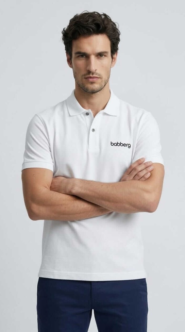 Babberg Erkek Beyaz Polo Yaka Kısa Kollu Tişört