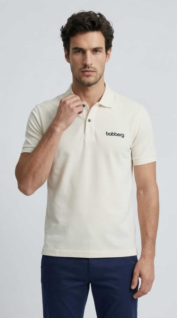 Babberg Erkek Ekru Polo Yaka Kısa Kollu Tişört