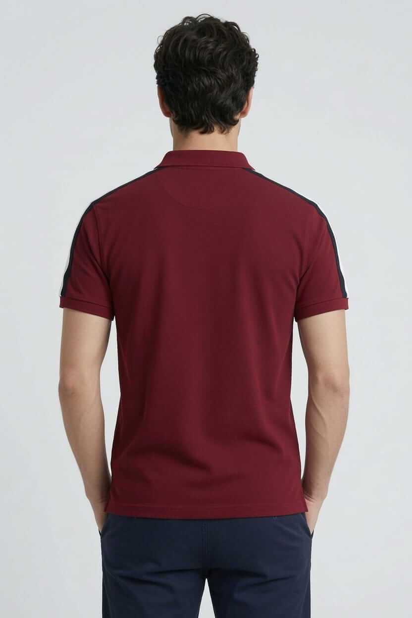 Babberg Erkek Bordo Omuz Şerit Detaylı Polo Yaka Kısa Kollu Tişört