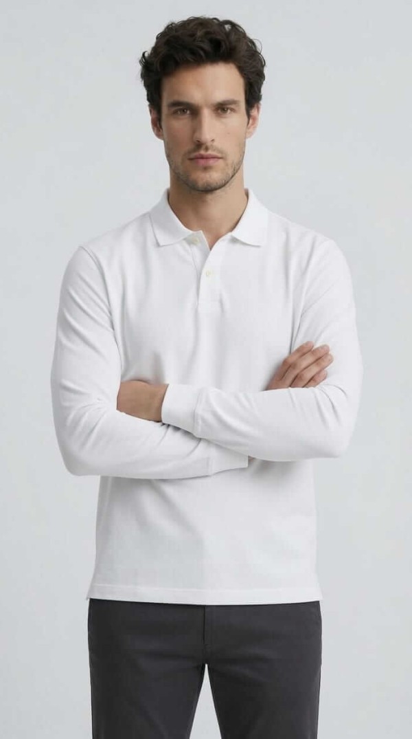 Babberg Erkek Beyaz Basic Uzun Kollu Polo Yaka Tişört