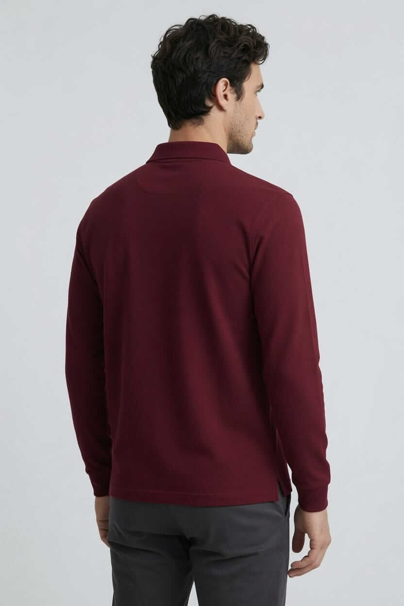 Babberg Erkek Bordo Basic Uzun Kollu Polo Yaka Tişört
