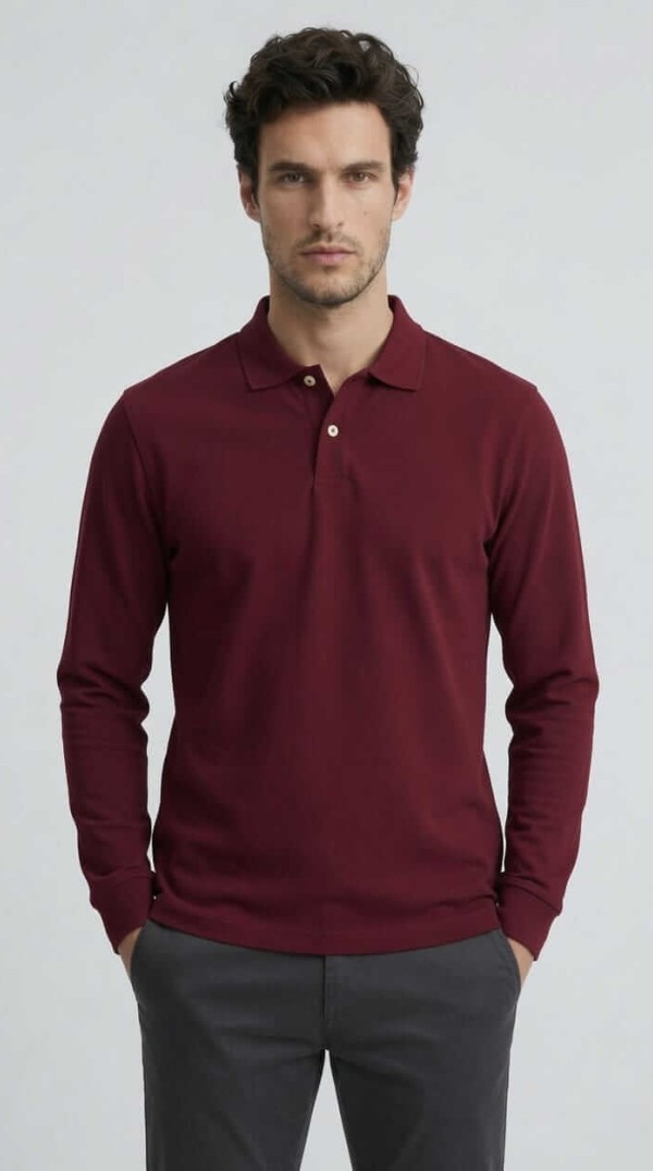 Babberg Erkek Bordo Basic Uzun Kollu Polo Yaka Tişört