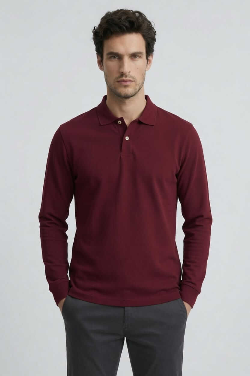 Babberg Erkek Bordo Basic Uzun Kollu Polo Yaka Tişört