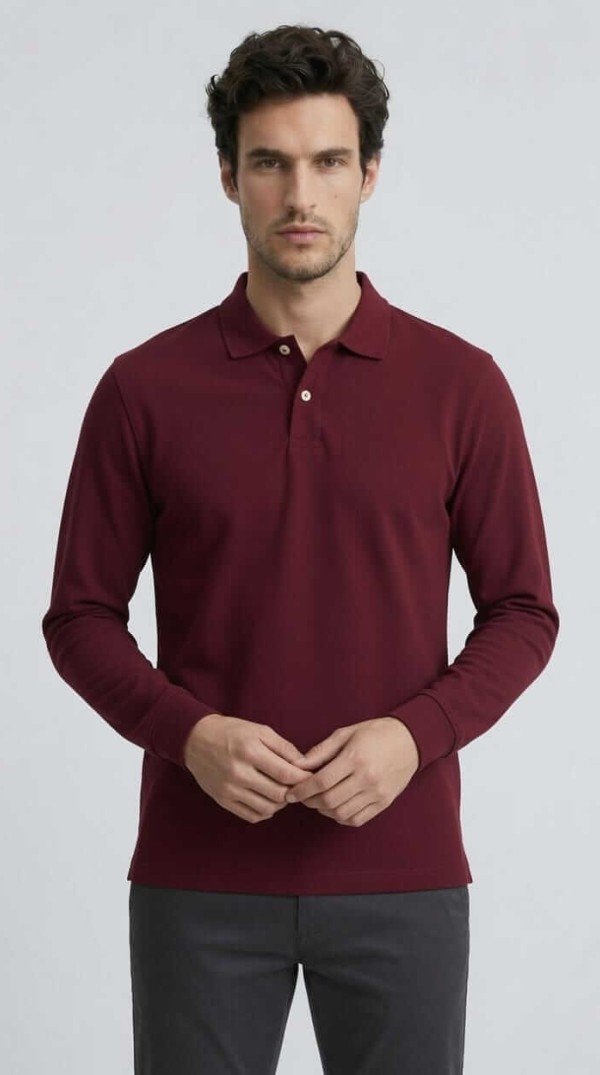 Babberg Erkek Bordo Basic Uzun Kollu Polo Yaka Tişört