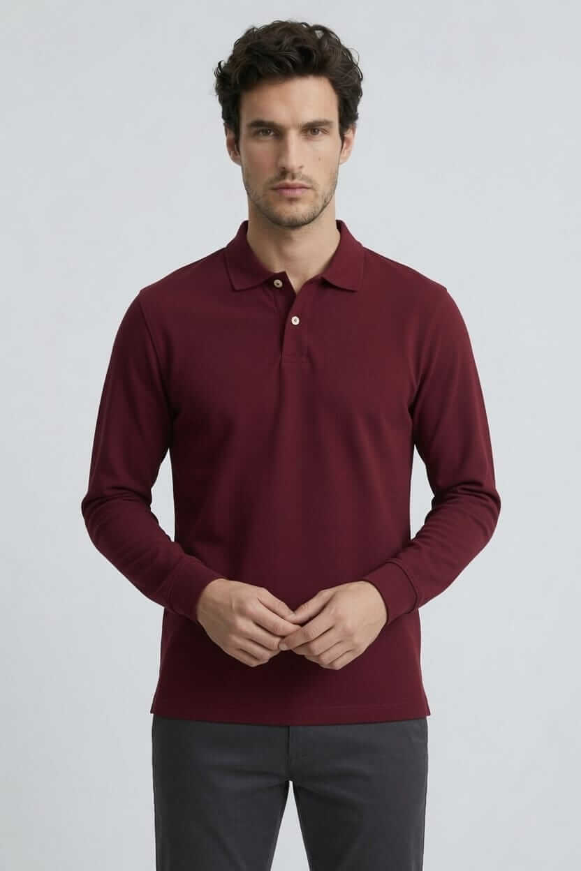Babberg Erkek Bordo Basic Uzun Kollu Polo Yaka Tişört
