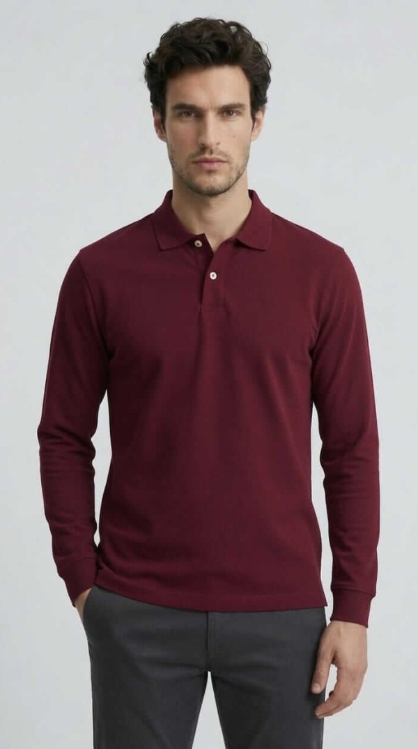 Babberg Erkek Bordo Basic Uzun Kollu Polo Yaka Tişört