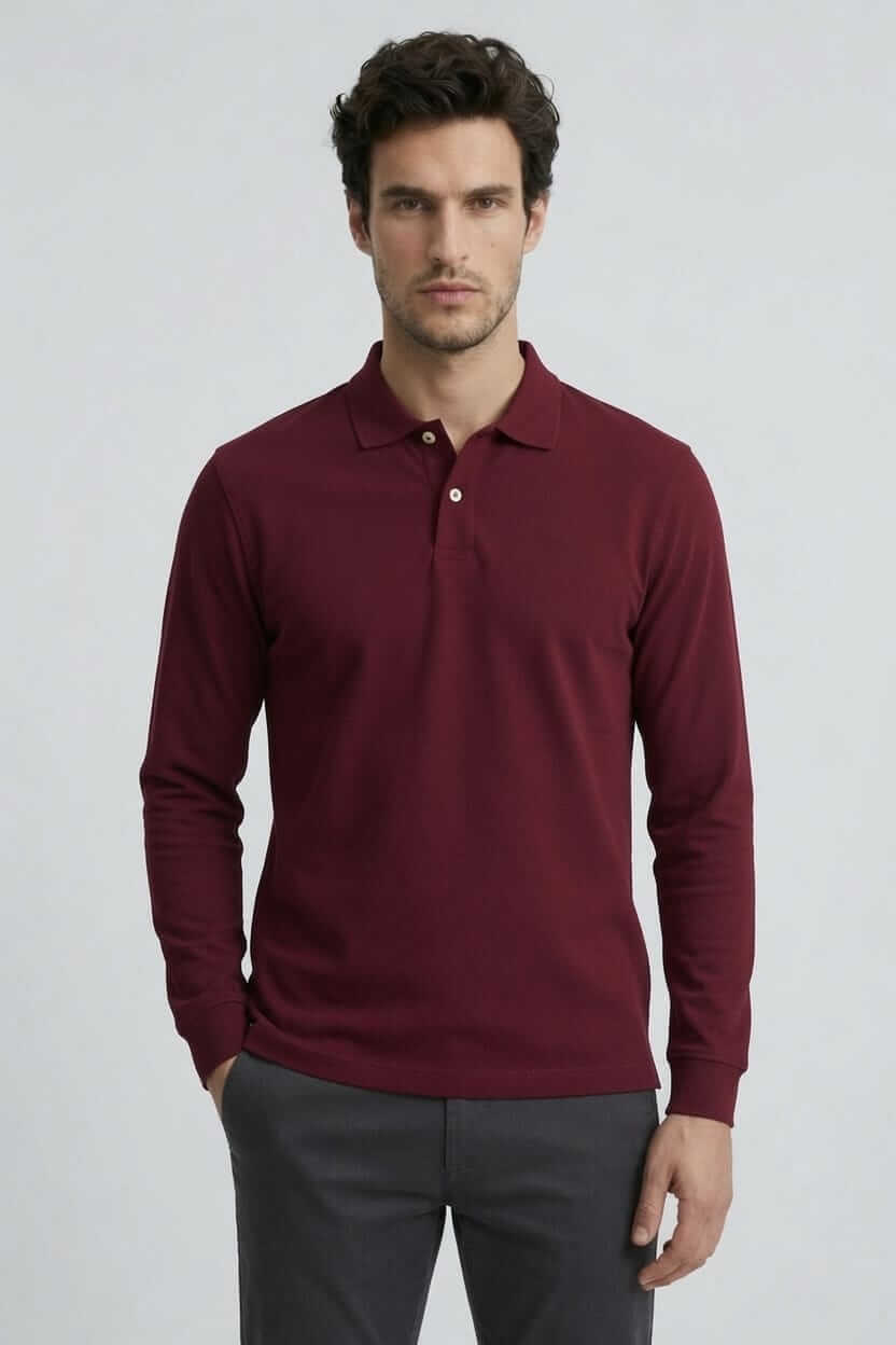 Babberg Erkek Bordo Basic Uzun Kollu Polo Yaka Tişört