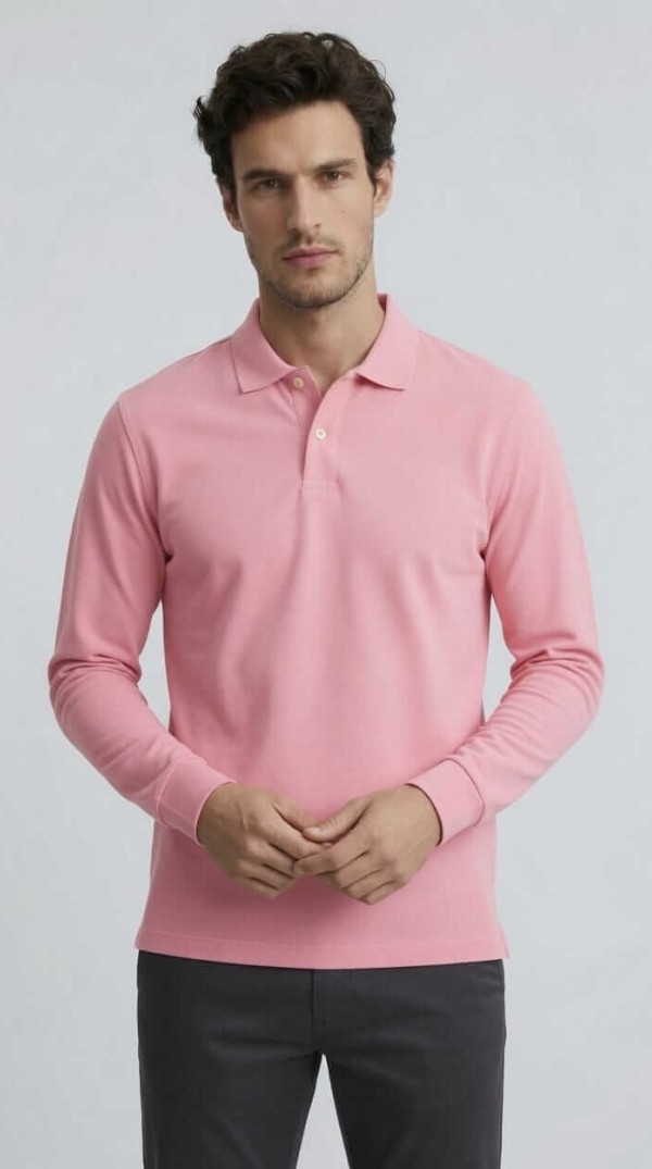 Babberg Erkek Pembe Basic Uzun Kollu Polo Yaka Tişört