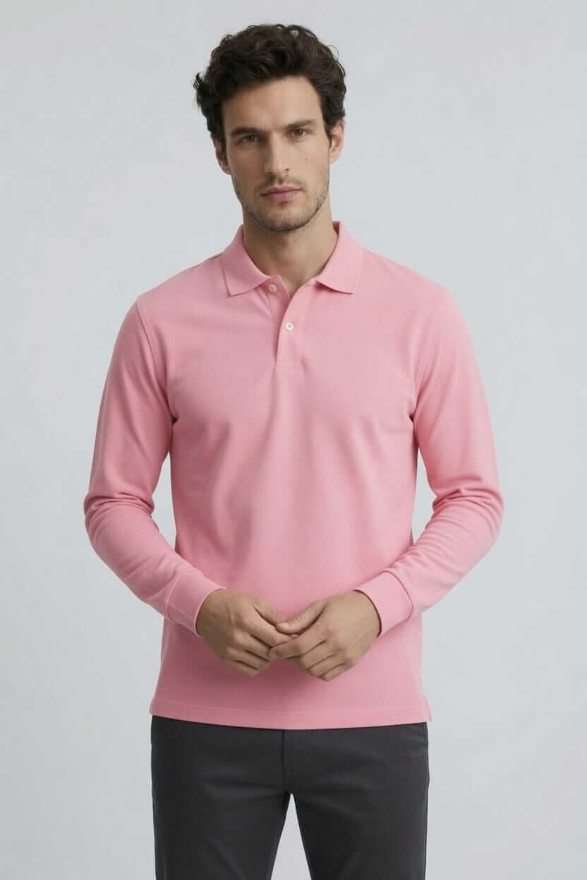 Babberg Erkek Pembe Basic Uzun Kollu Polo Yaka Tişört