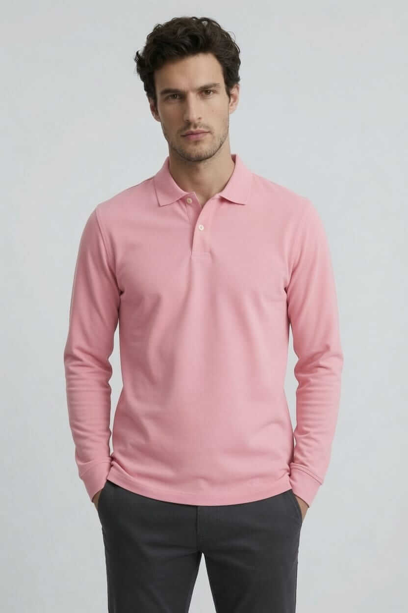 Babberg Erkek Pembe Basic Uzun Kollu Polo Yaka Tişört