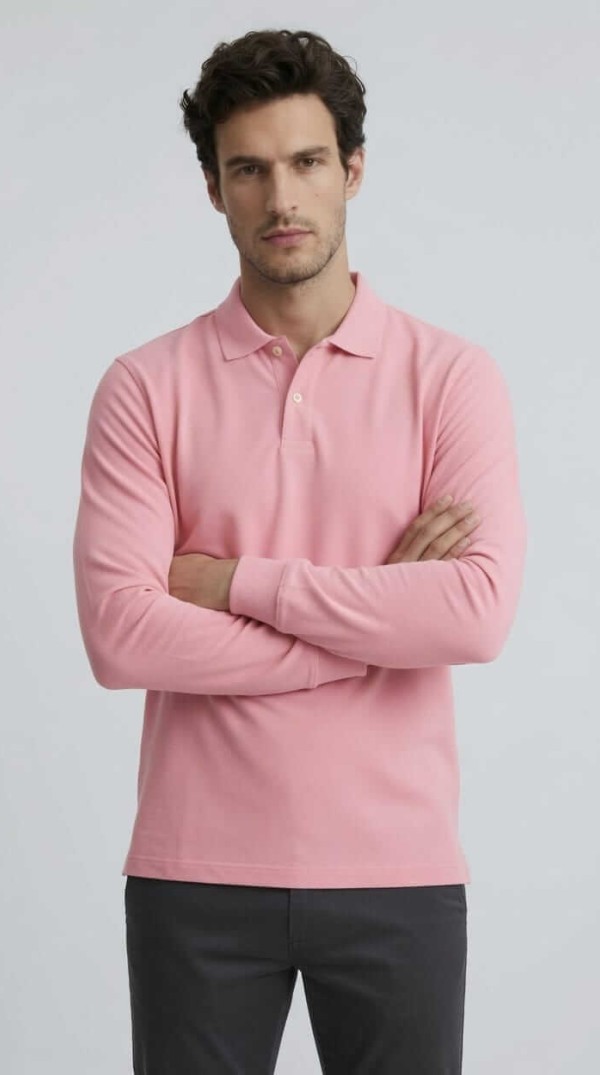 Babberg Erkek Pembe Basic Uzun Kollu Polo Yaka Tişört
