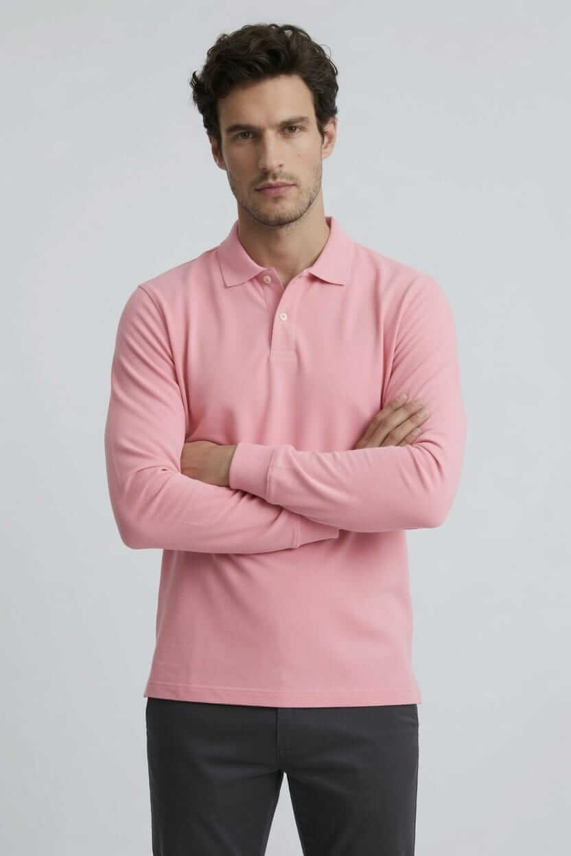 Babberg Erkek Pembe Basic Uzun Kollu Polo Yaka Tişört