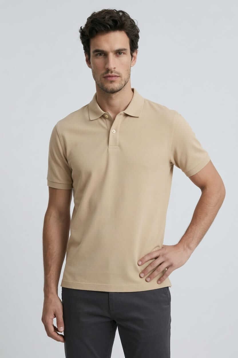 Babberg Erkek Bej Basic Polo Yaka Kısa Kollu Tişört