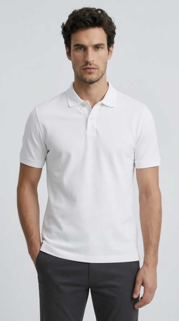 Babberg Erkek Beyaz Basic Polo Yaka Kısa Kollu Tişört