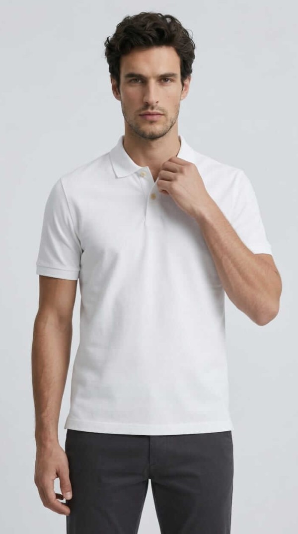 Babberg Erkek Beyaz Basic Polo Yaka Kısa Kollu Tişört