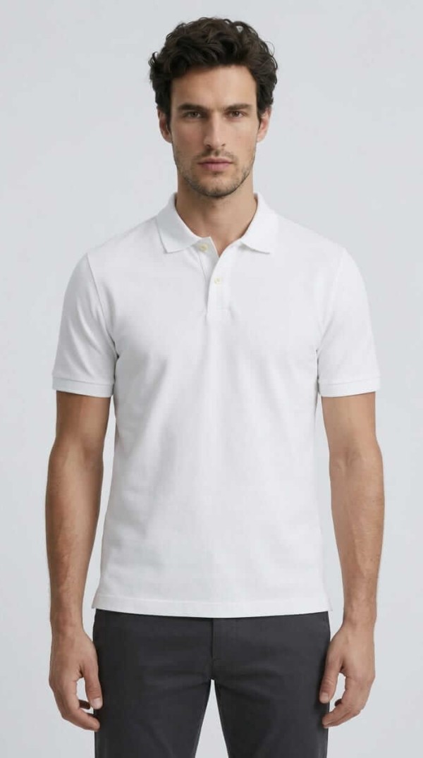 Babberg Erkek Beyaz Basic Polo Yaka Kısa Kollu Tişört