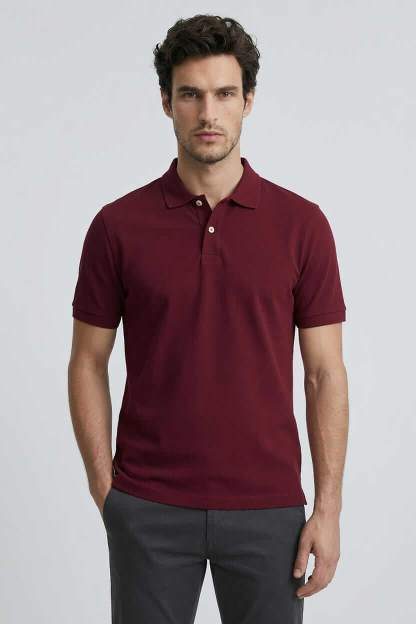 Babberg Erkek Bordo Basic Polo Yaka Kısa Kollu Tişört