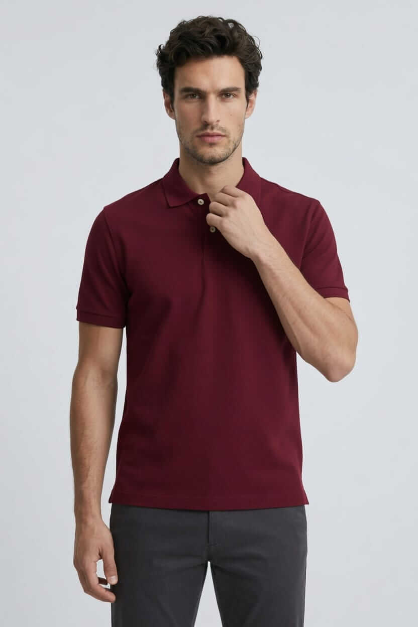 Babberg Erkek Bordo Basic Polo Yaka Kısa Kollu Tişört
