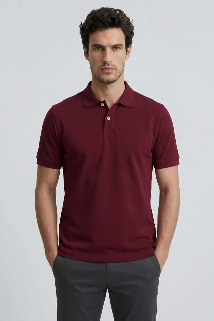 Babberg Erkek Bordo Basic Polo Yaka Kısa Kollu Tişört