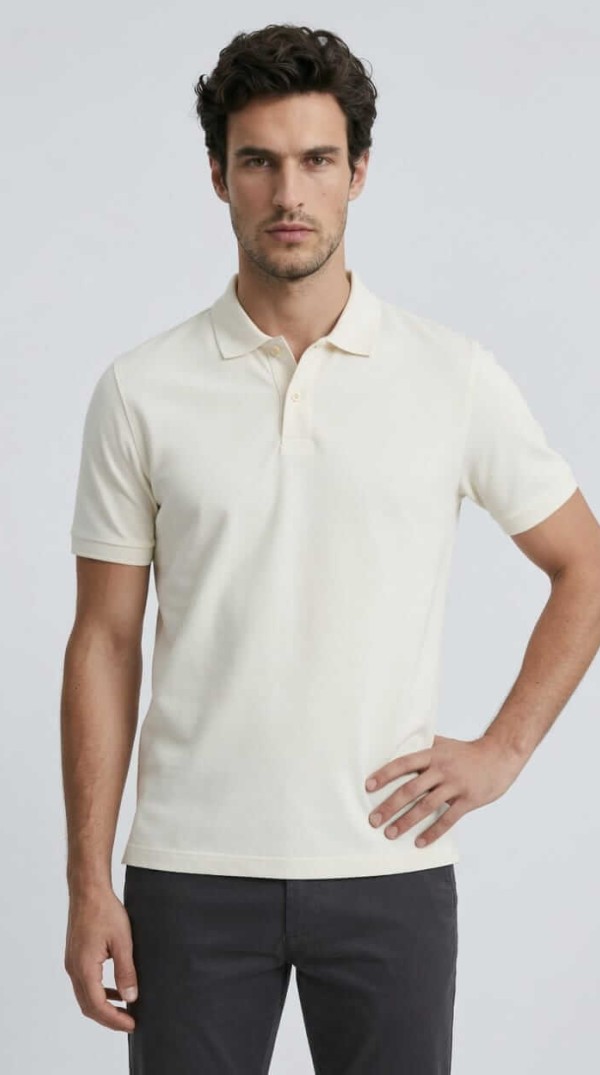 Babberg Erkek Ekru Basic Polo Yaka Kısa Kollu Tişört
