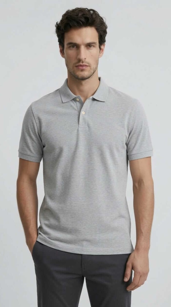 Babberg Erkek Gri Melanj Basic Polo Yaka Kısa Kollu Tişört