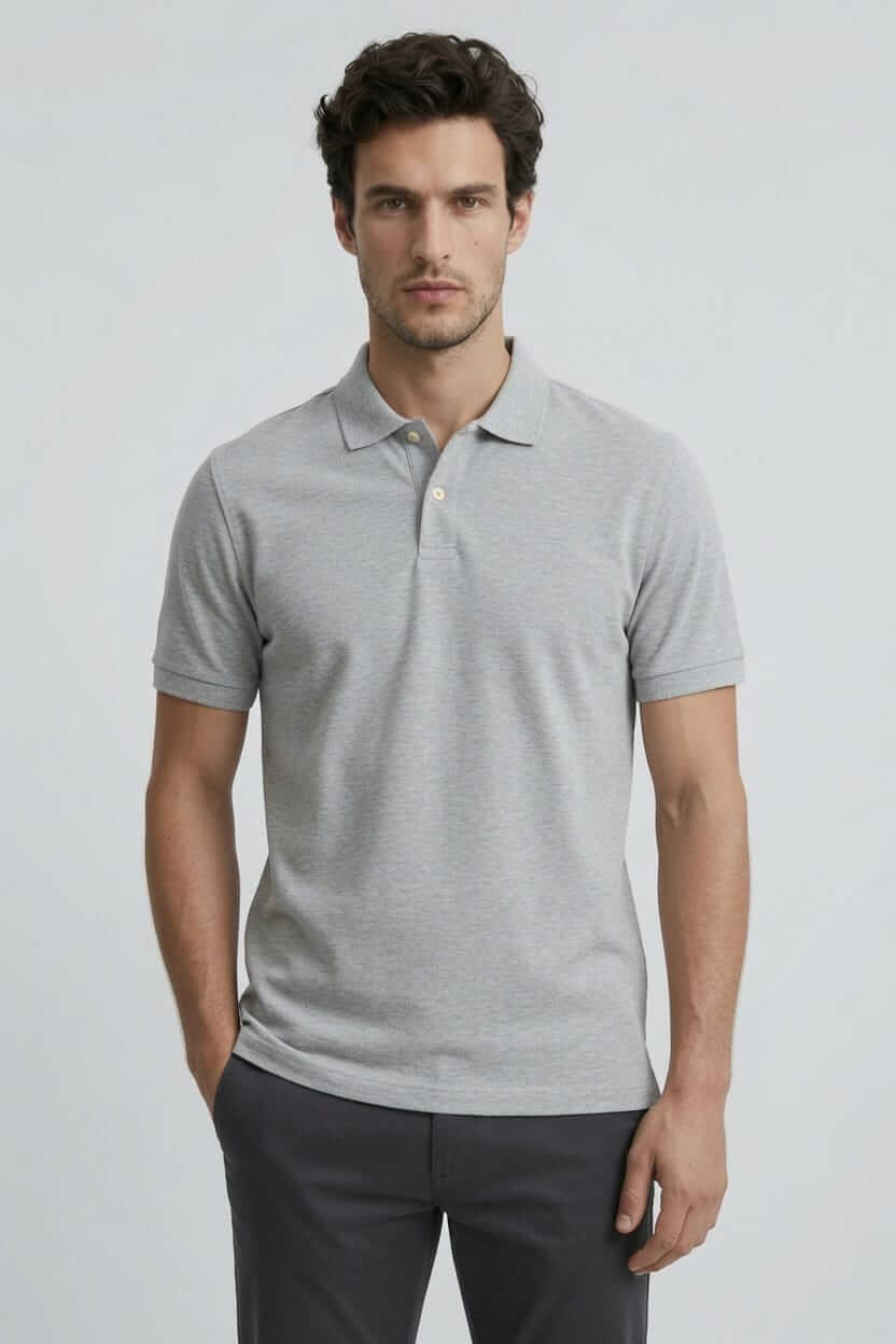 Babberg Erkek Gri Melanj Basic Polo Yaka Kısa Kollu Tişört