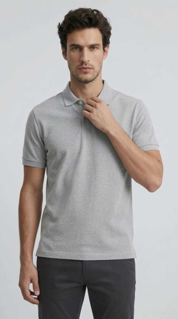 Babberg Erkek Gri Melanj Basic Polo Yaka Kısa Kollu Tişört