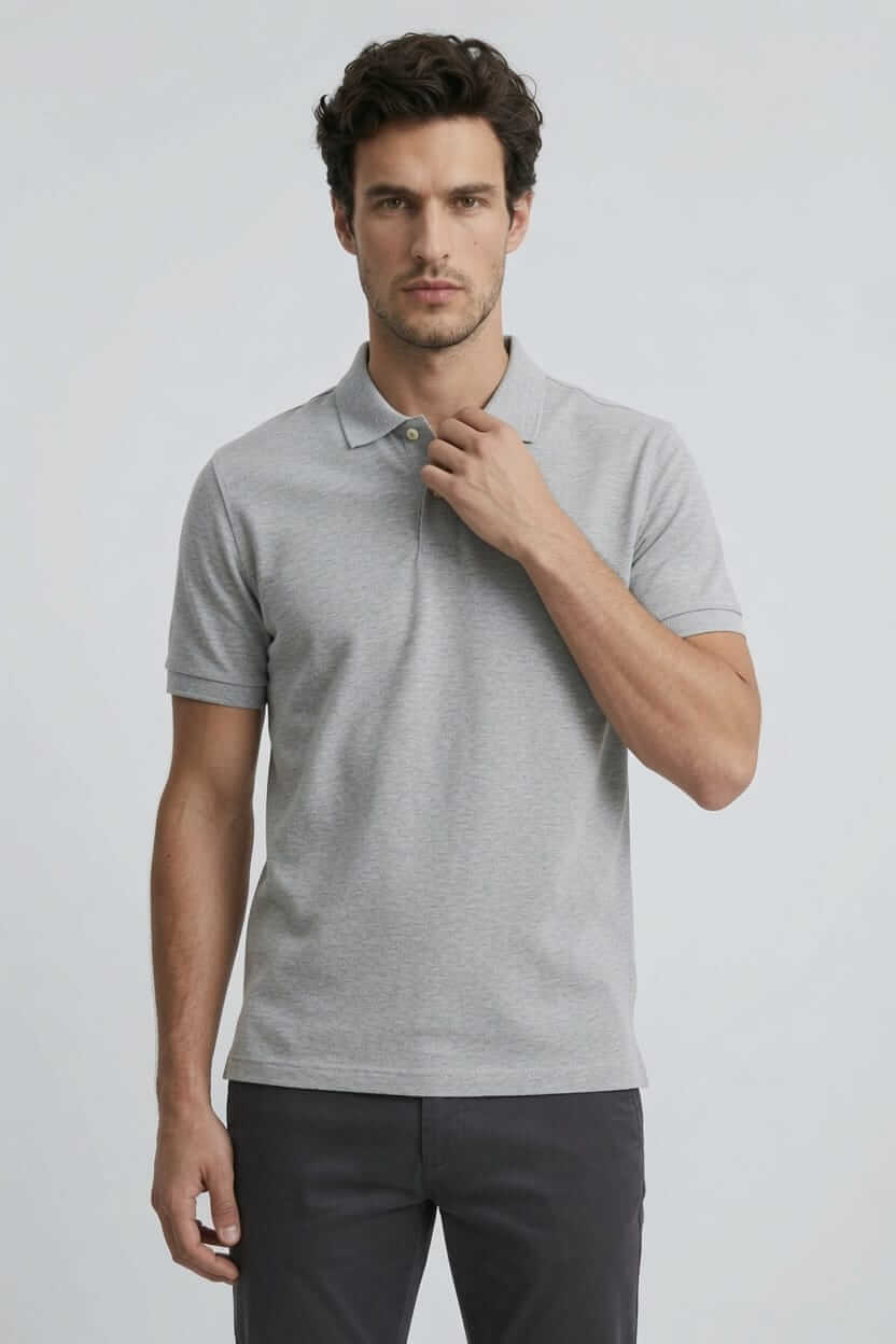 Babberg Erkek Gri Melanj Basic Polo Yaka Kısa Kollu Tişört