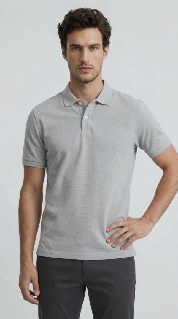Babberg Erkek Gri Melanj Basic Polo Yaka Kısa Kollu Tişört