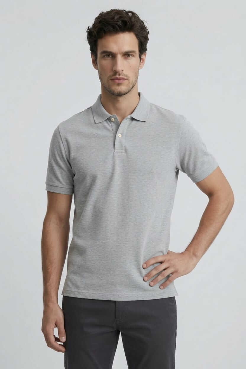 Babberg Erkek Gri Melanj Basic Polo Yaka Kısa Kollu Tişört