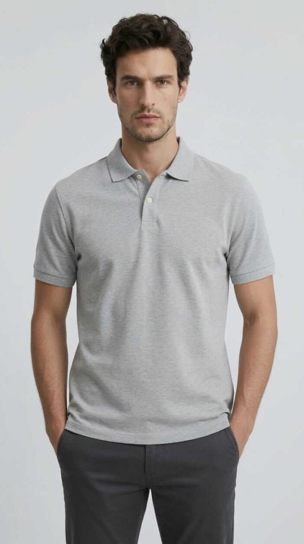 Babberg Erkek Gri Melanj Basic Polo Yaka Kısa Kollu Tişört