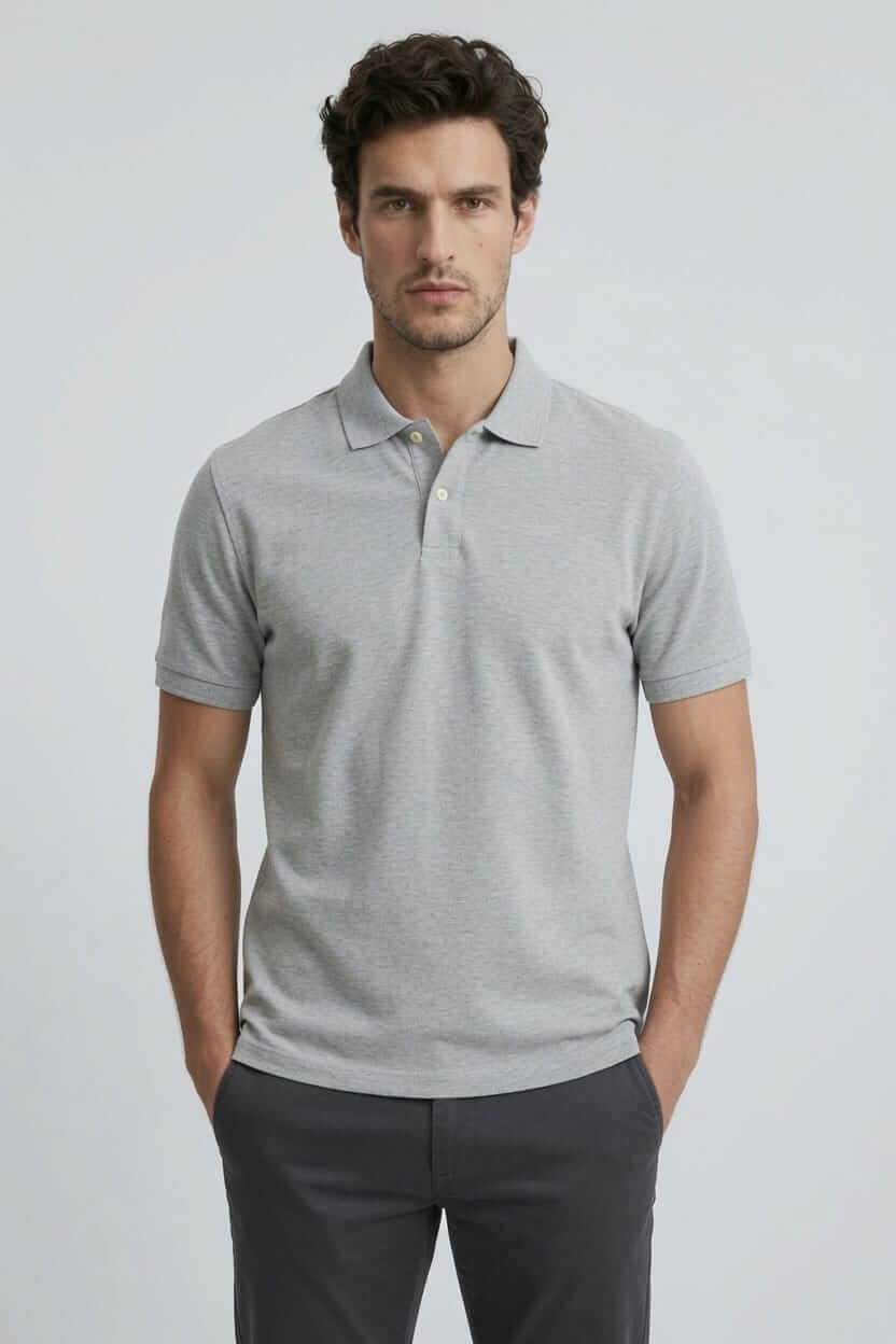 Babberg Erkek Gri Melanj Basic Polo Yaka Kısa Kollu Tişört