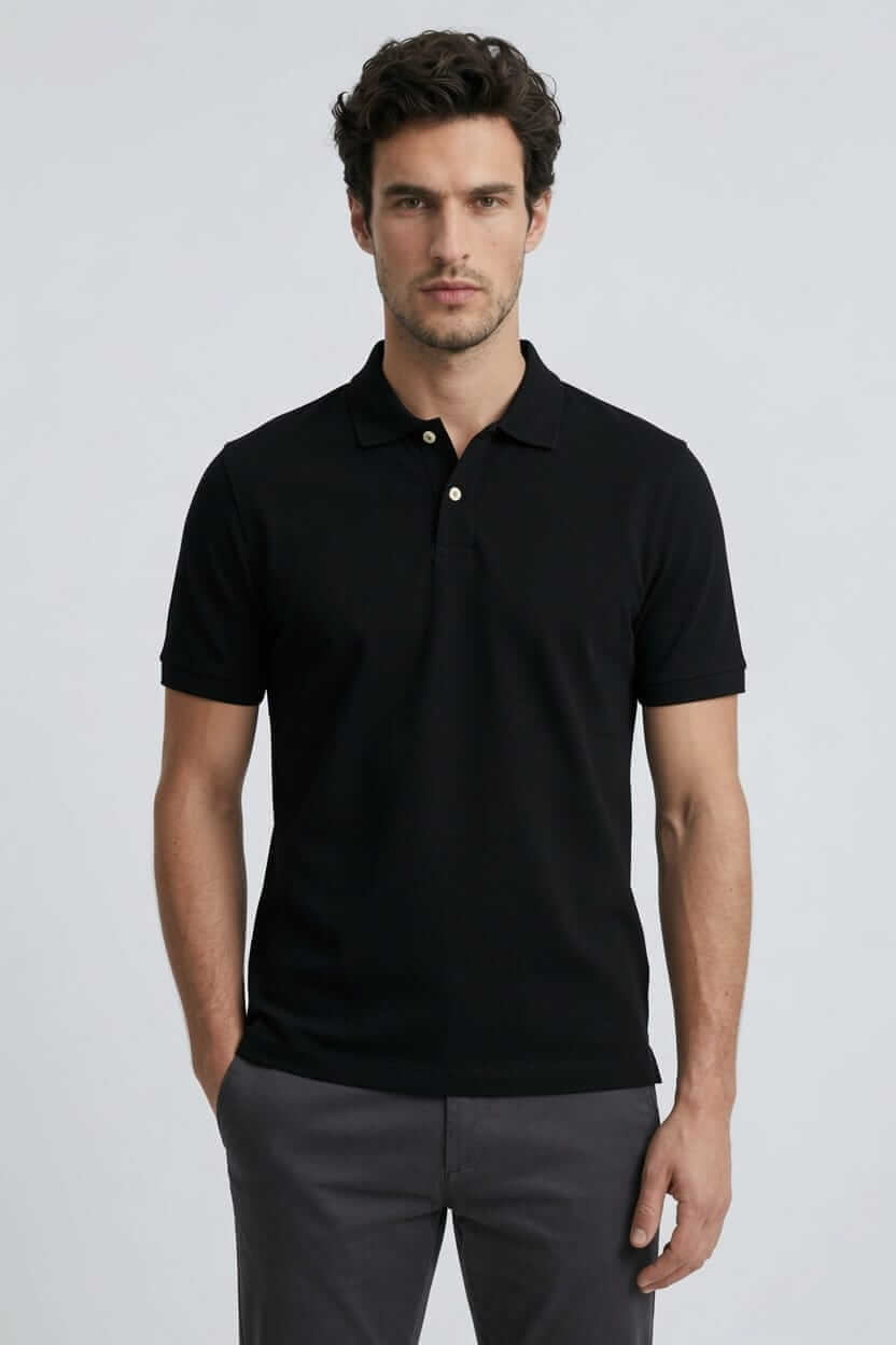 Babberg Erkek Siyah Basic Polo Yaka Kısa Kollu Tişört