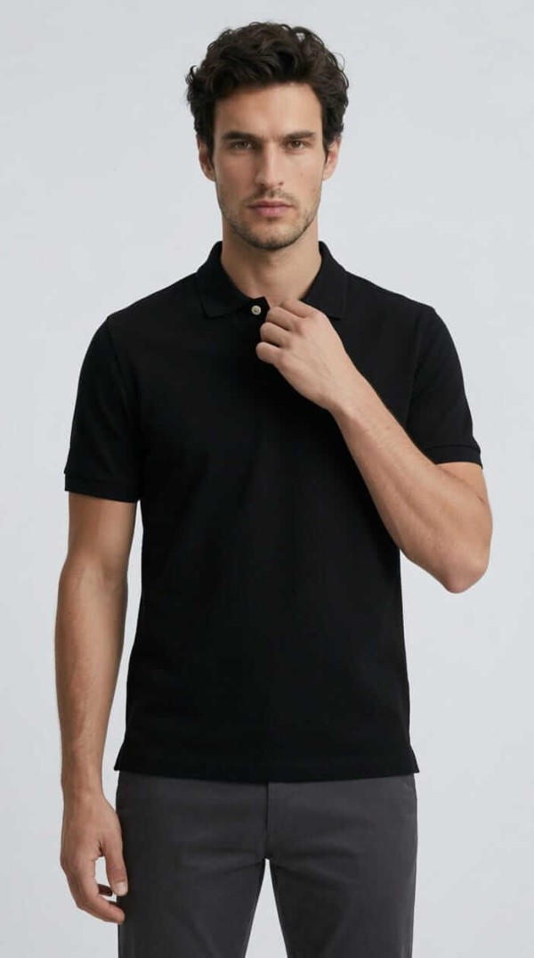 Babberg Erkek Siyah Basic Polo Yaka Kısa Kollu Tişört