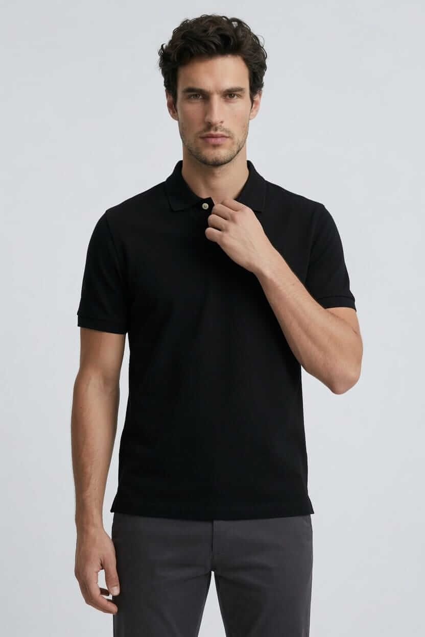 Babberg Erkek Siyah Basic Polo Yaka Kısa Kollu Tişört
