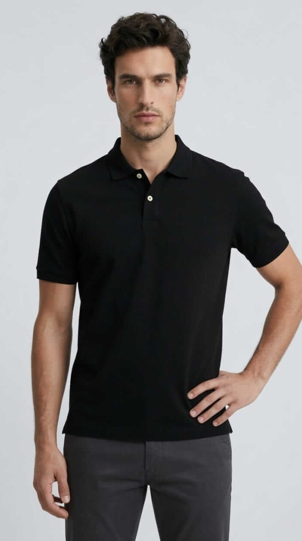 Babberg Erkek Siyah Basic Polo Yaka Kısa Kollu Tişört