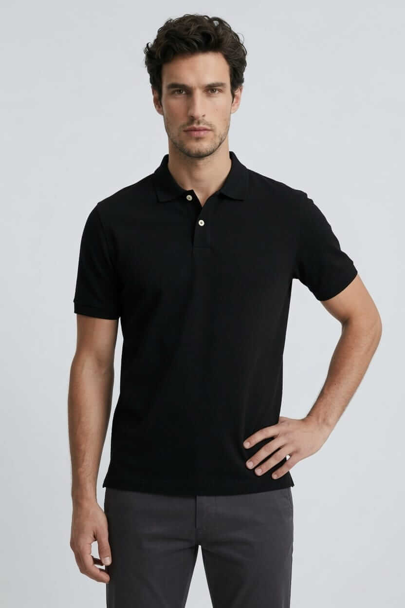 Babberg Erkek Siyah Basic Polo Yaka Kısa Kollu Tişört