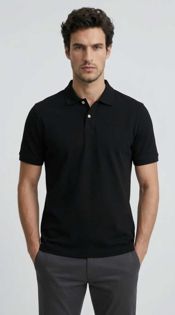Babberg Erkek Siyah Basic Polo Yaka Kısa Kollu Tişört